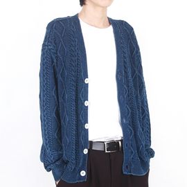 [Spring Bom] Cable Indigo Knit Cardigan M, Unisex_ Made in KOREA